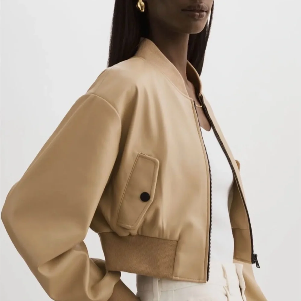 Lamarque Beige Cropped Bomber Jacket - Picture 3 of 8
